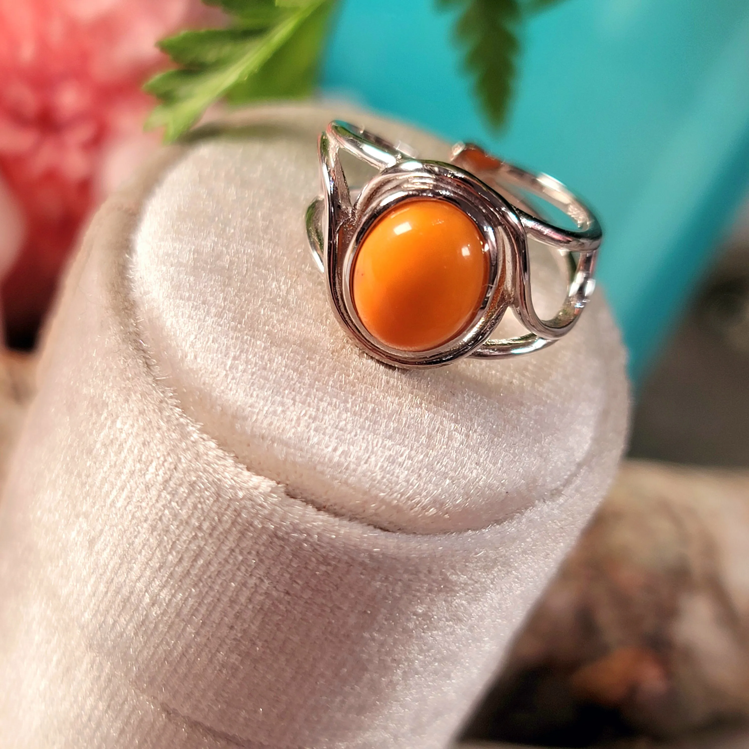 Baltic Butterscotch Amber Finger Cuff Adjustable Ring .925 Silver for for Joy and Optimism