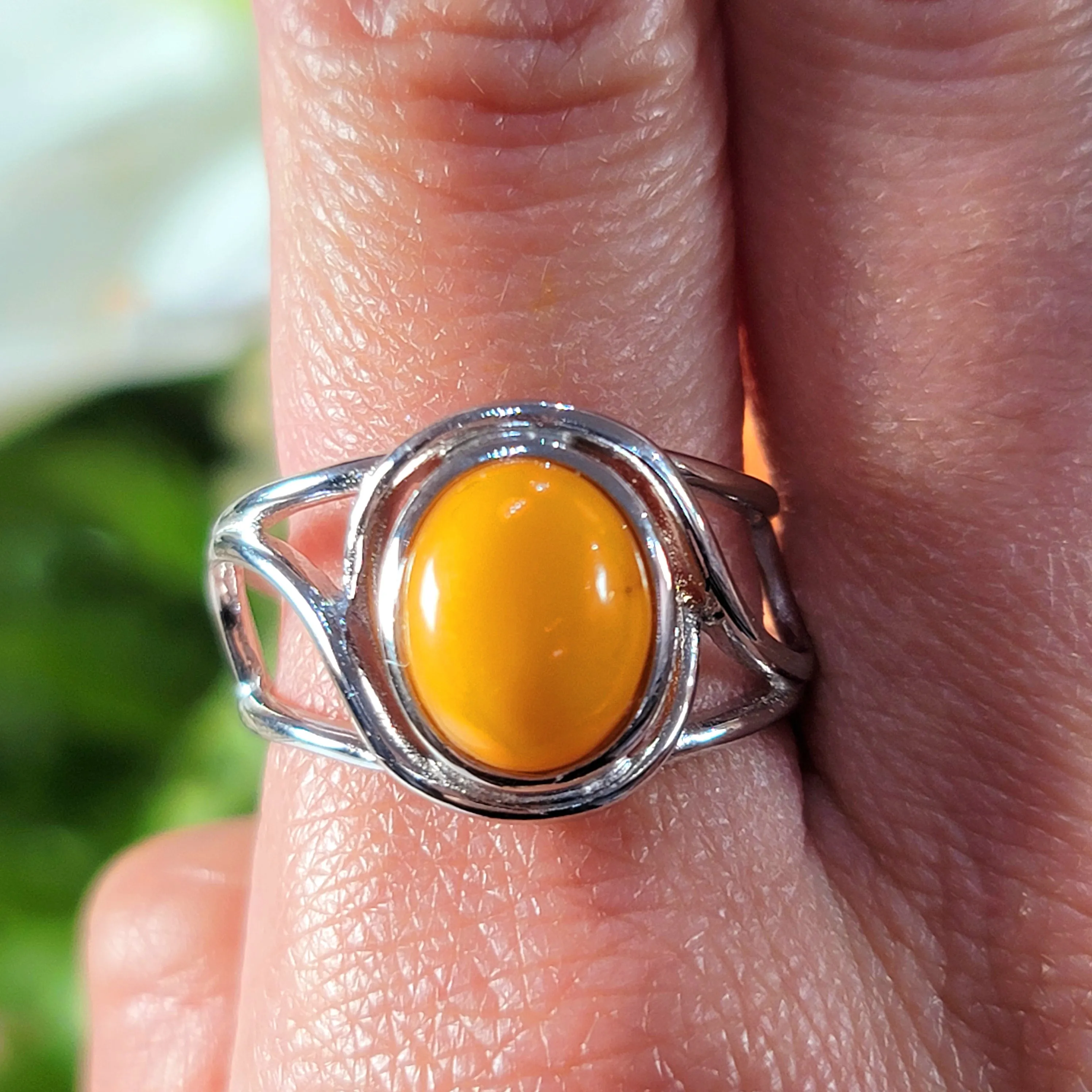 Baltic Butterscotch Amber Finger Cuff Adjustable Ring .925 Silver for for Joy and Optimism