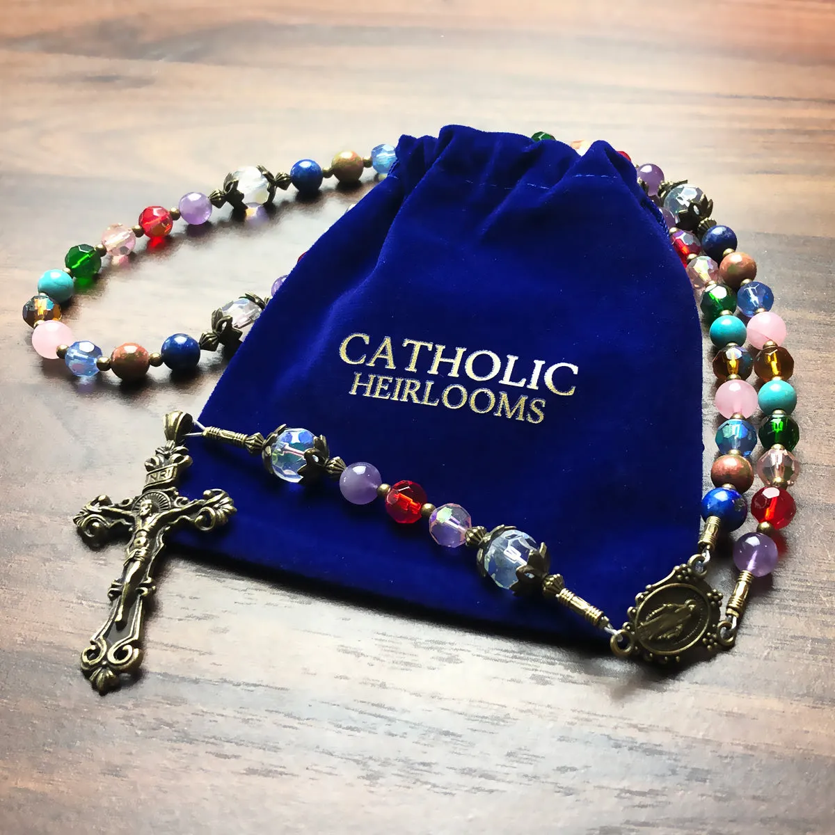 Basilica Window Crystal and Stone Rosary With Miraculous Medal by Catholic Heirlooms - Confirmation - Holy Communion Gift - Rosary Necklace