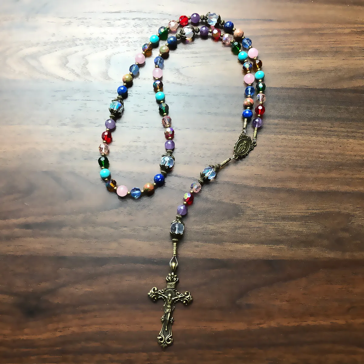 Basilica Window Crystal and Stone Rosary With Miraculous Medal by Catholic Heirlooms - Confirmation - Holy Communion Gift - Rosary Necklace