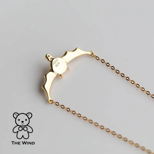 Bat Design Australian Solid Opal & Diamond Necklace 18K Yellow Gold