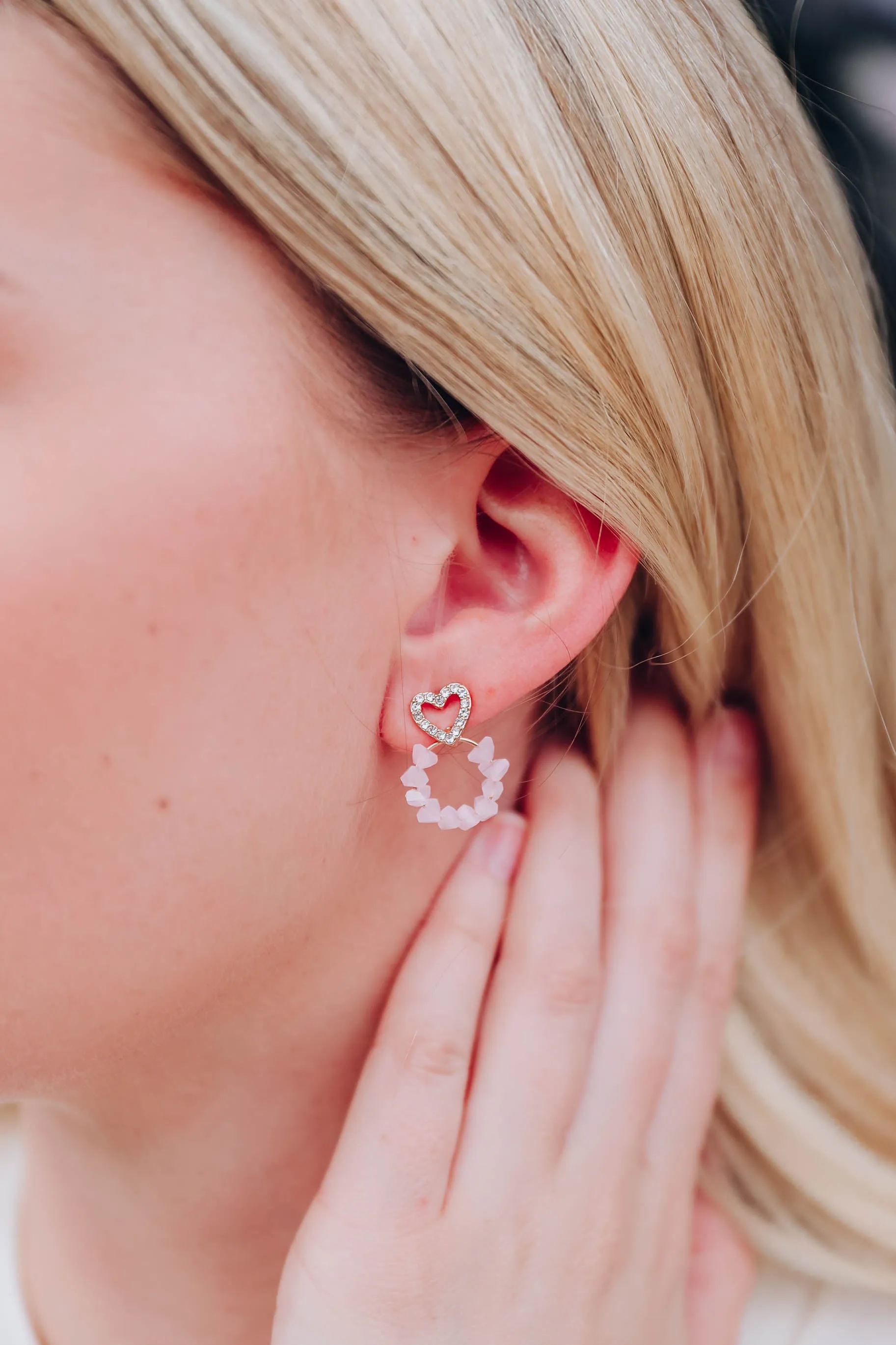Beating Heart Beaded Earrings - Opal Pink
