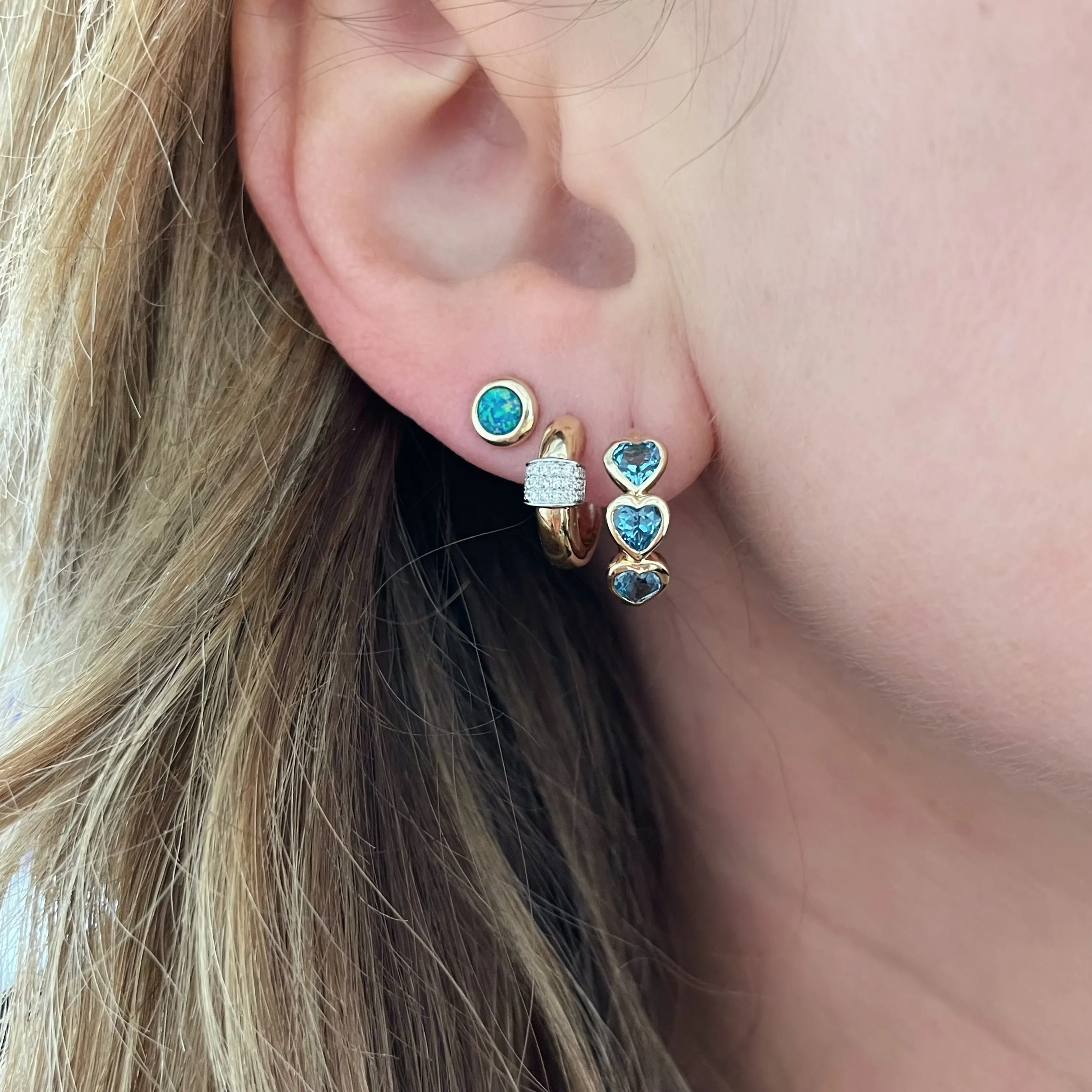 Bezel Set Opal Love Stud Earrings