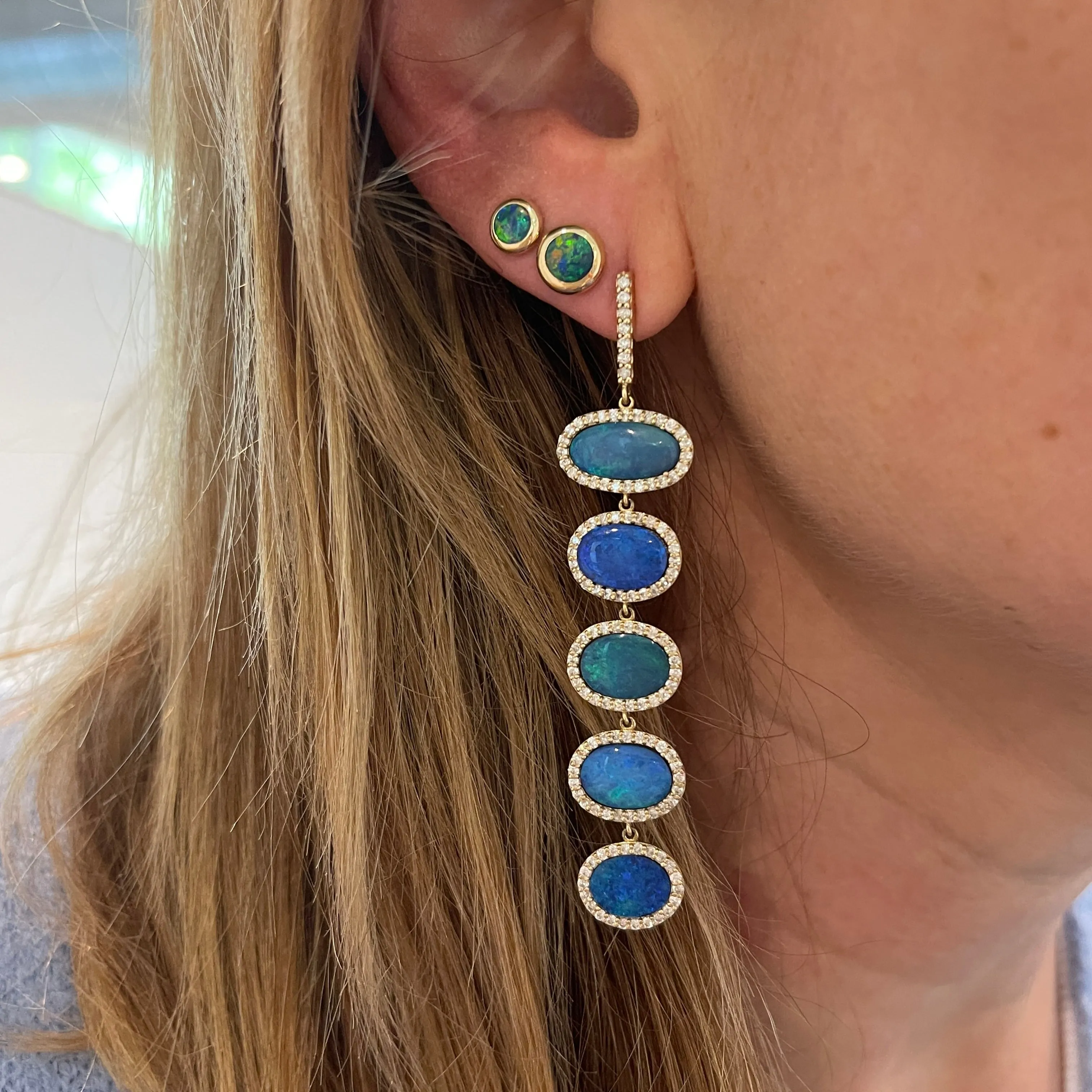 Bezel Set Opal Love Stud Earrings