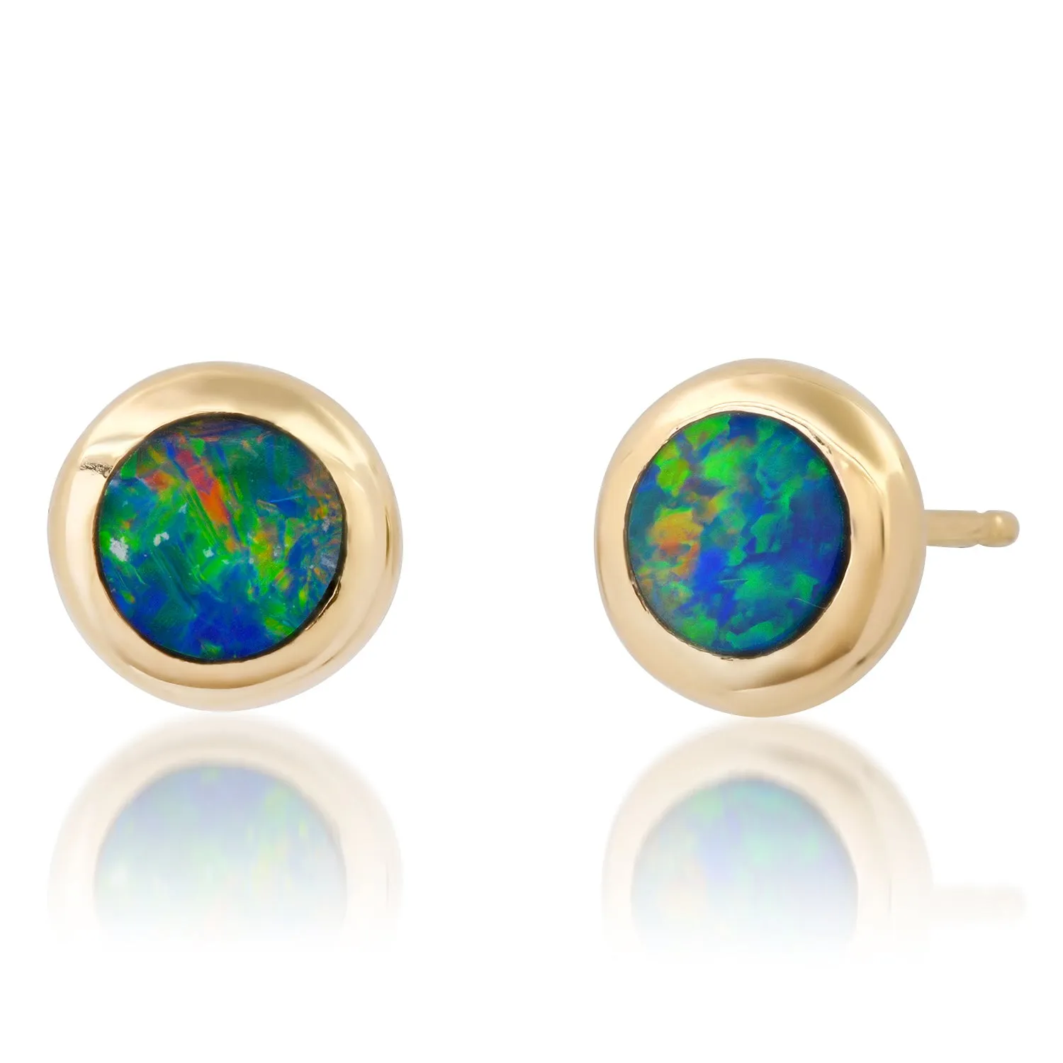 Bezel Set Opal Love Stud Earrings