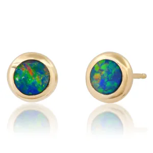 Bezel Set Opal Love Stud Earrings