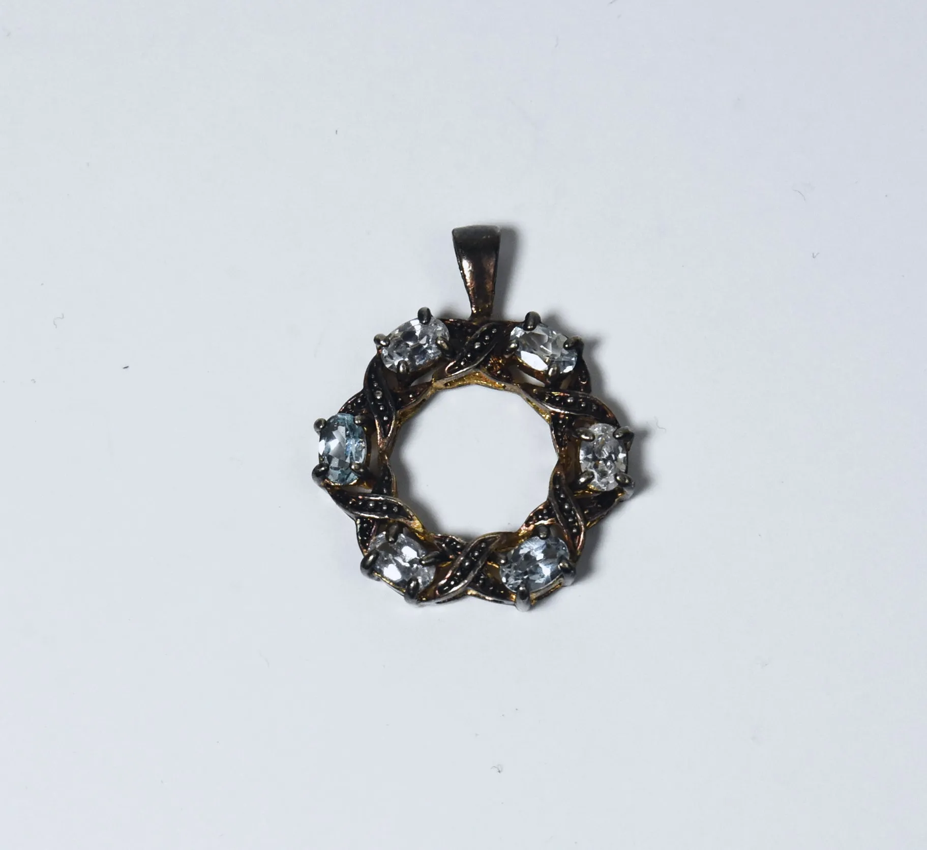 Blue Topaz and Rhinestone Hoop Pendant