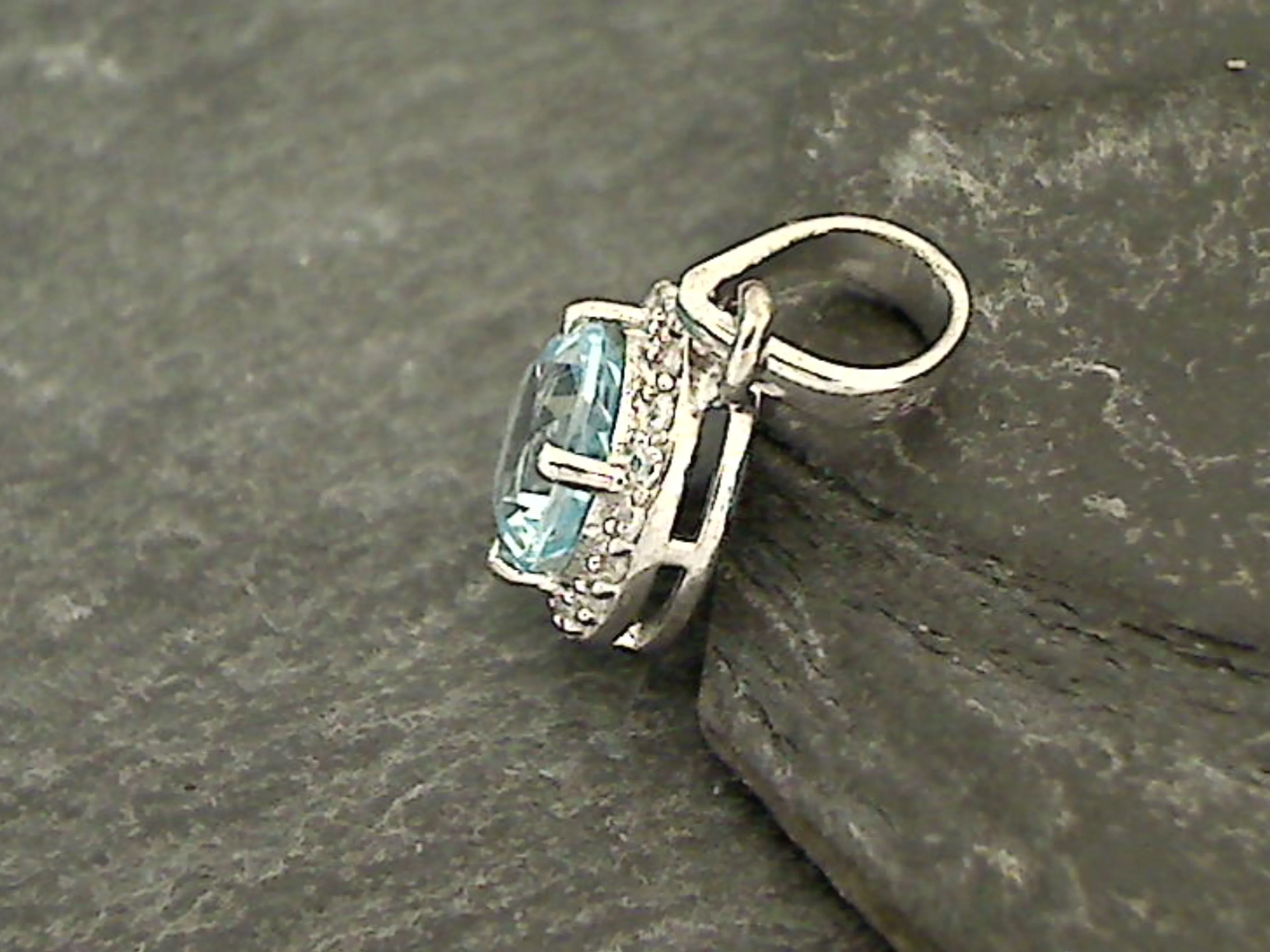 Blue Topaz, CZ, Sterling Silver Small Pendant