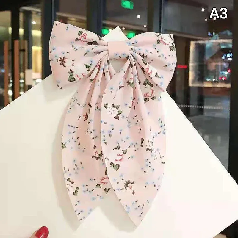 Bow Hair Clip Korea Fashion Style Big Bow Ribbon Hair Tie Small Fresh Floral Hairpin Bowknot Hair Duckbill Clip Accessories