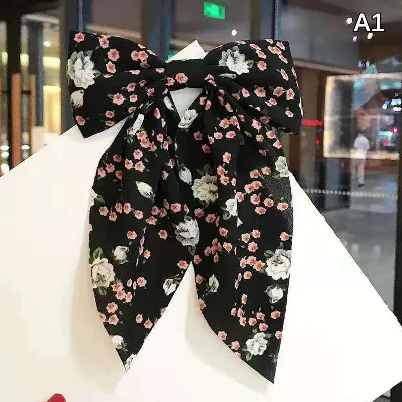 Bow Hair Clip Korea Fashion Style Big Bow Ribbon Hair Tie Small Fresh Floral Hairpin Bowknot Hair Duckbill Clip Accessories