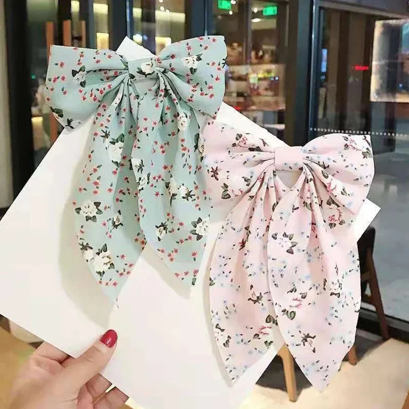 Bow Hair Clip Korea Fashion Style Big Bow Ribbon Hair Tie Small Fresh Floral Hairpin Bowknot Hair Duckbill Clip Accessories