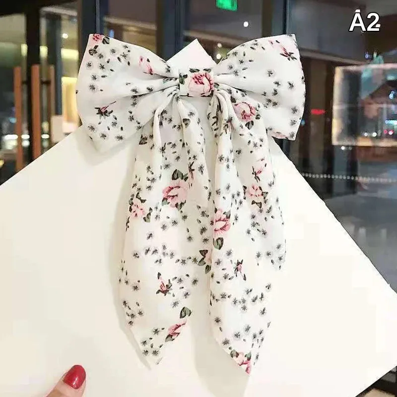 Bow Hair Clip Korea Fashion Style Big Bow Ribbon Hair Tie Small Fresh Floral Hairpin Bowknot Hair Duckbill Clip Accessories