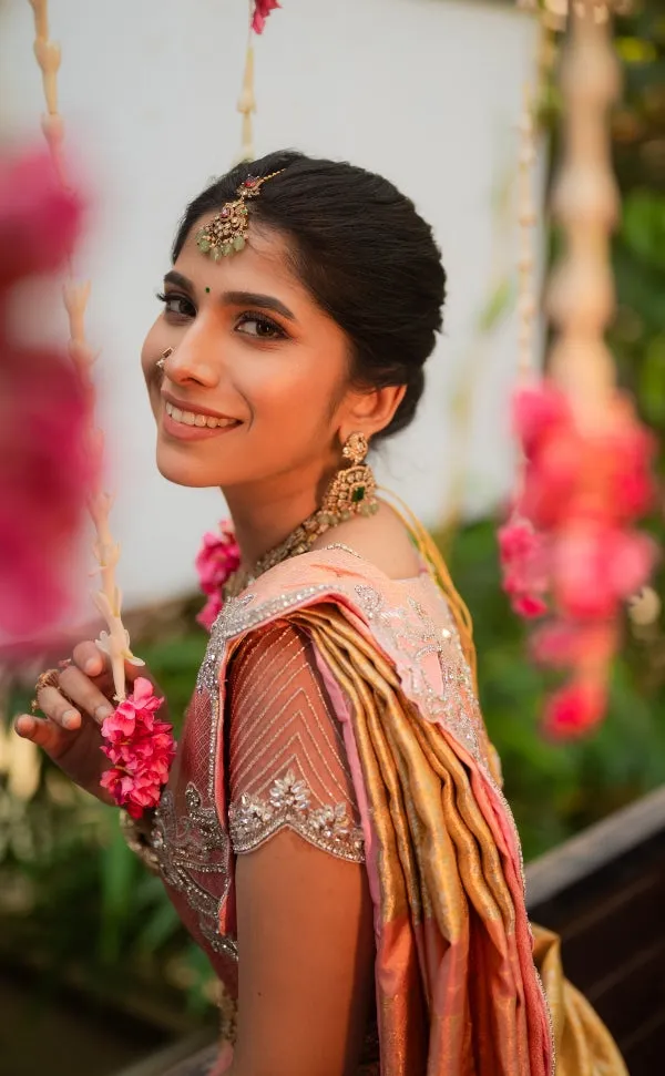 BRIDAL MUHURTAM SAREE IN PINK AND GOLD