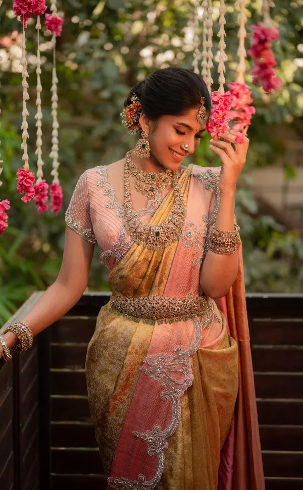 BRIDAL MUHURTAM SAREE IN PINK AND GOLD