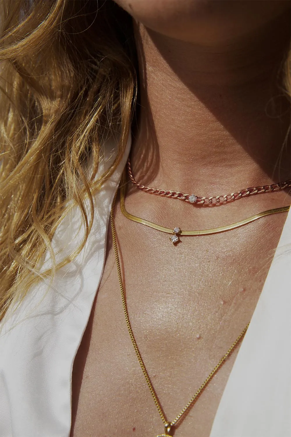 Brilliant Curb Necklace 14K Rose Gold Plated