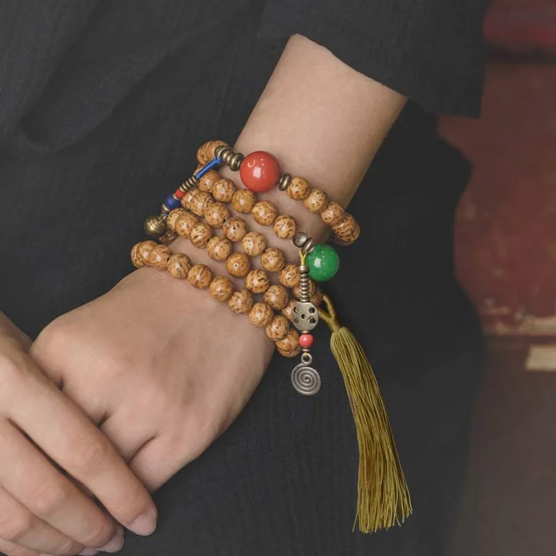 Buddha Stones 108 Mala Beads Bodhi Seed Wisdom Peace Tassel Bracelet