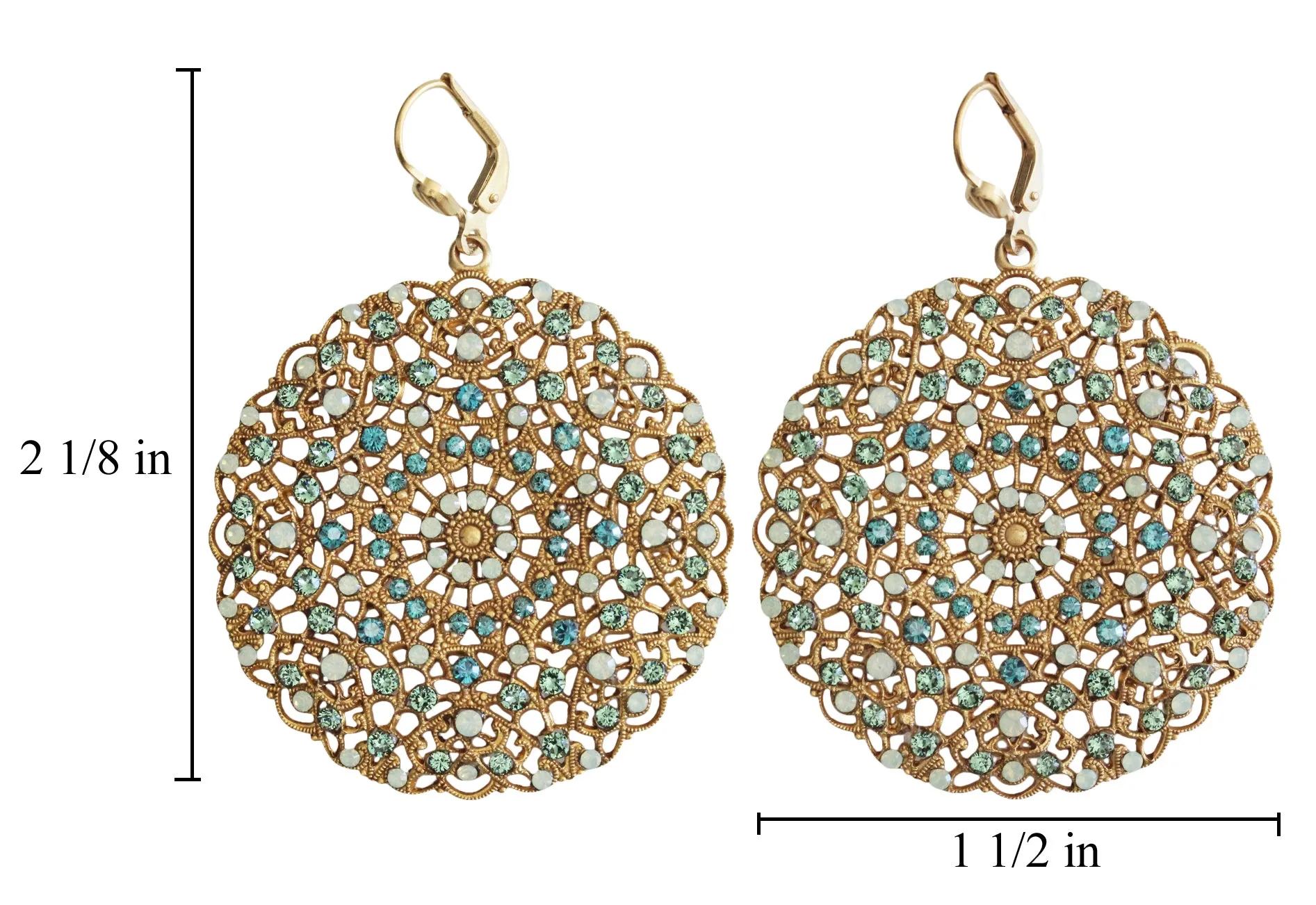 Catherine Popesco 14k Gold Plated Filigree Round Large Lace Medallion Earrings, 9702BG Pacific Opal