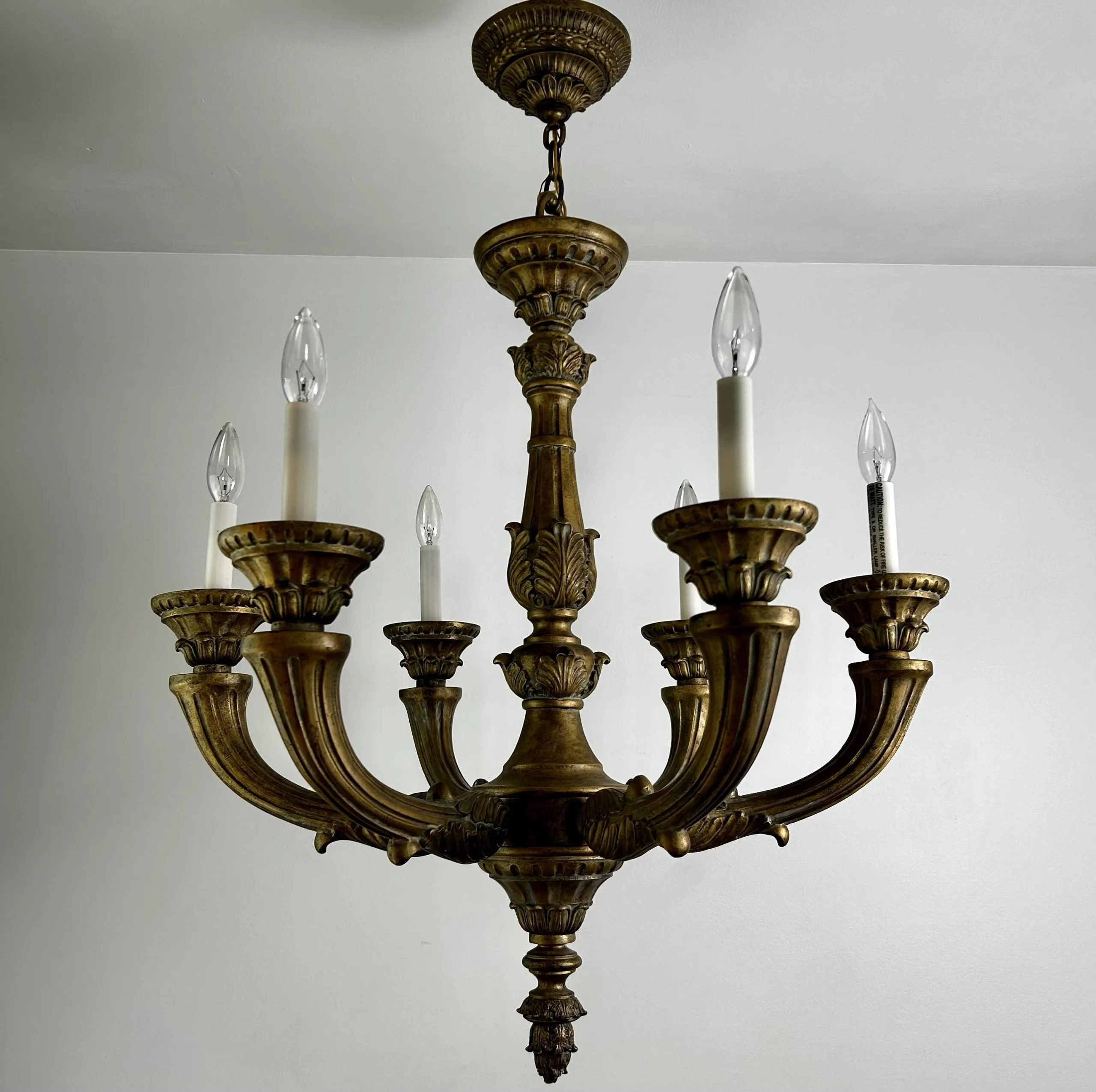 Chandelier, Traditional, Six Light, Golden, Ornate
