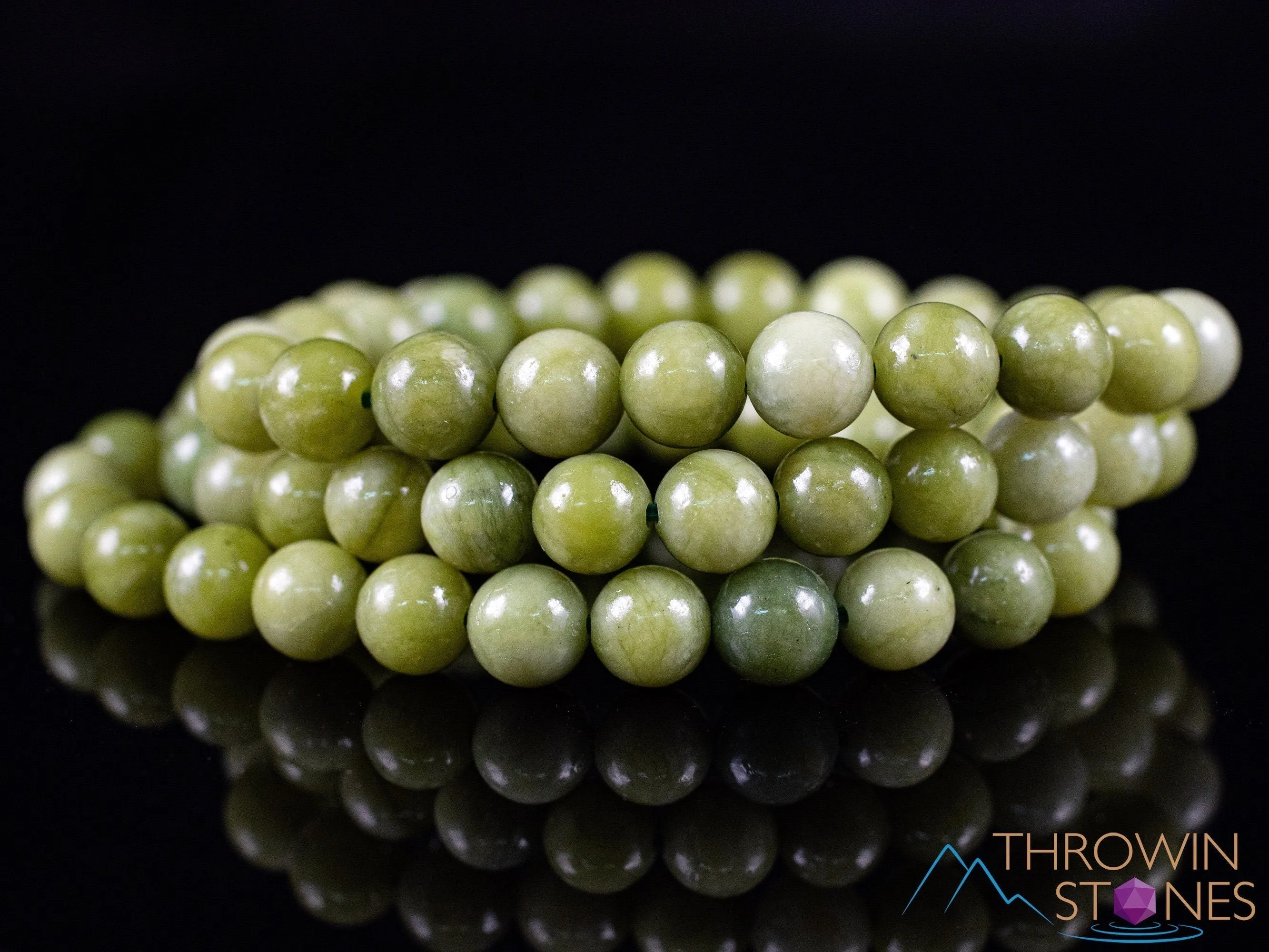 Chinese JADE Crystal Bracelet - Round Beads - Beaded Bracelet, Handmade Jewelry, Healing Crystal Bracelet, E2053