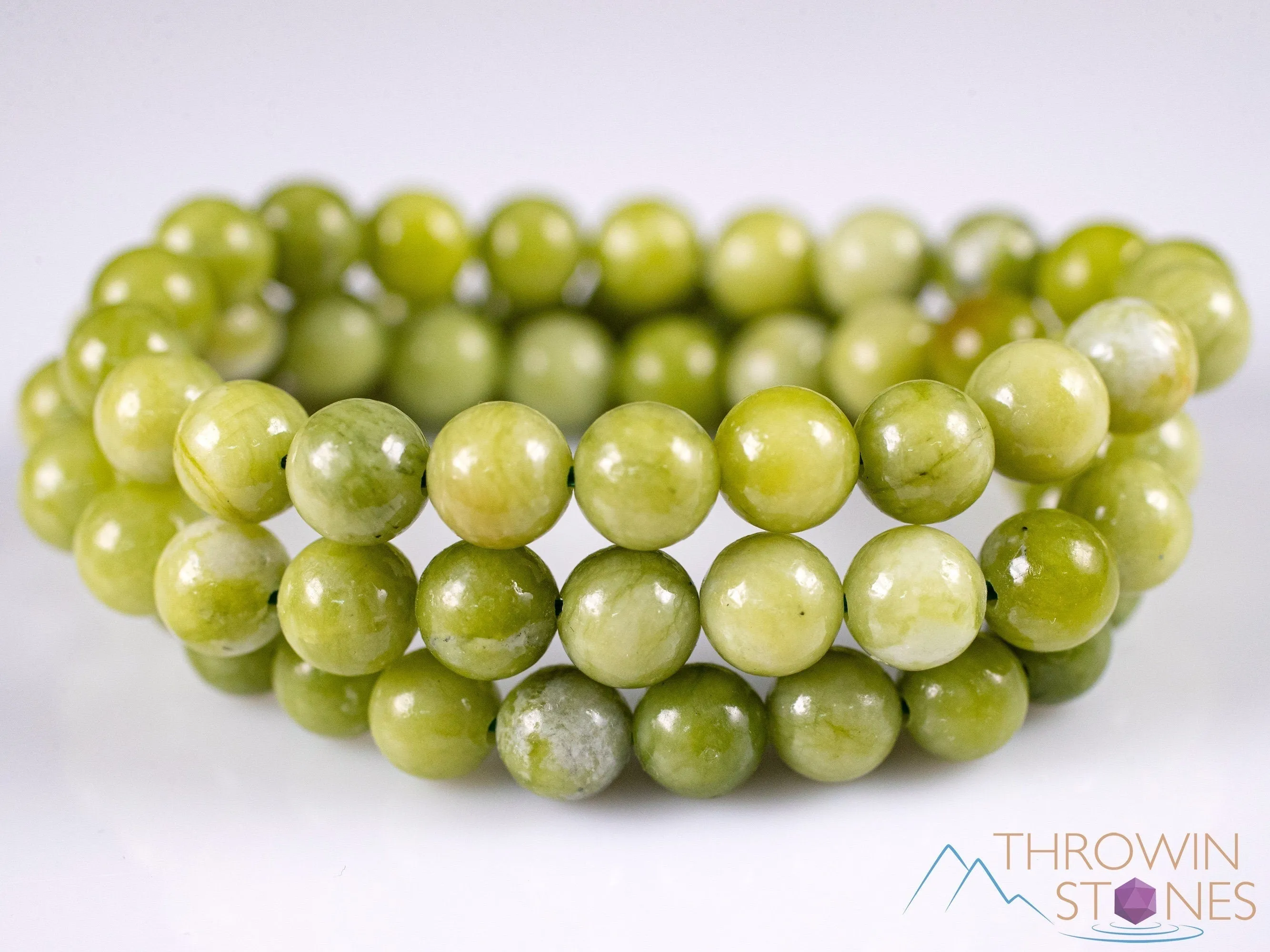 Chinese JADE Crystal Bracelet - Round Beads - Beaded Bracelet, Handmade Jewelry, Healing Crystal Bracelet, E2053