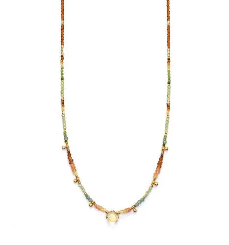 Citrine Pendant with Spessartine, Peridot, and Green Apatite Necklace