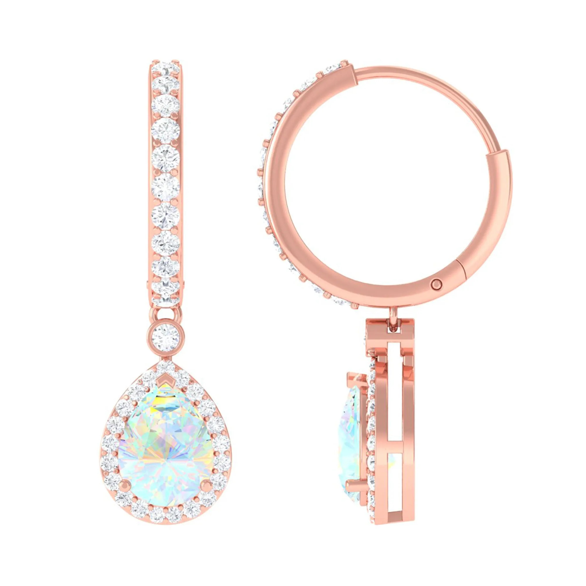 Classic Ethiopian Opal Classic Hoop Drop Earrings with Moissanite Accent