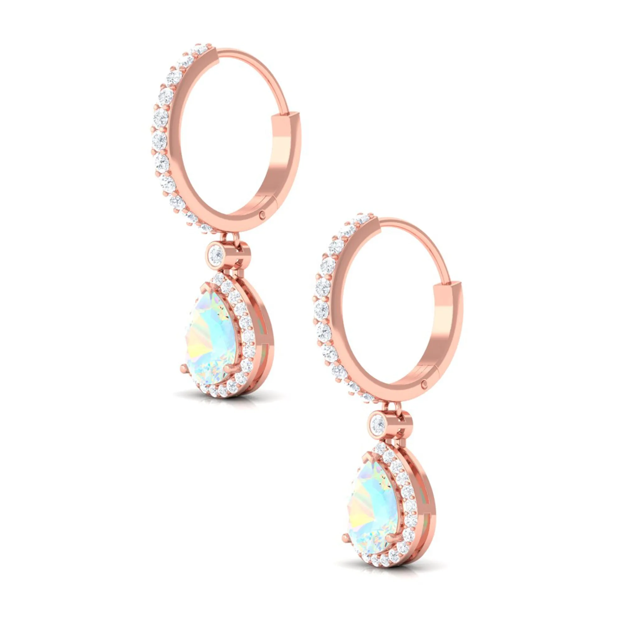 Classic Ethiopian Opal Classic Hoop Drop Earrings with Moissanite Accent