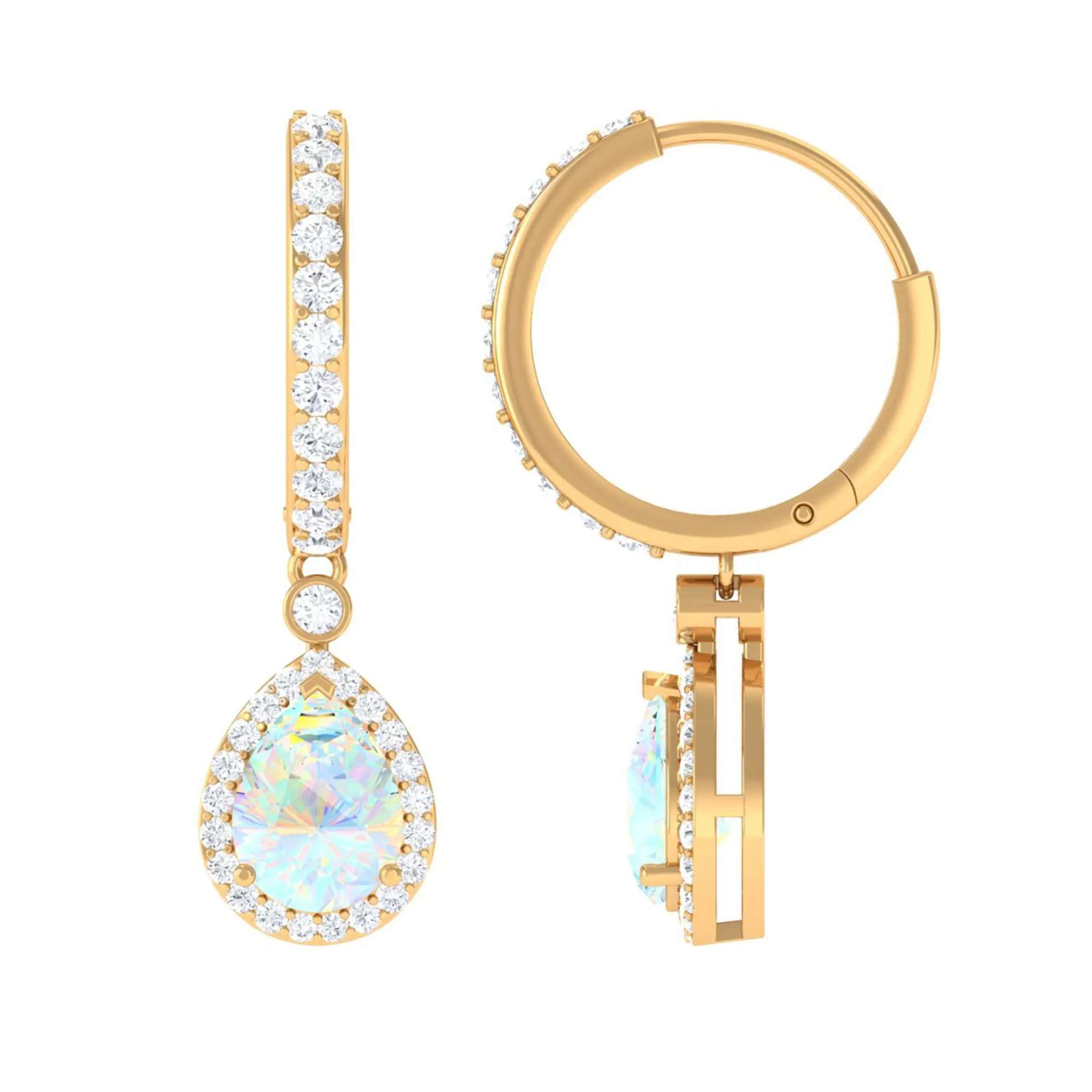 Classic Ethiopian Opal Classic Hoop Drop Earrings with Moissanite Accent