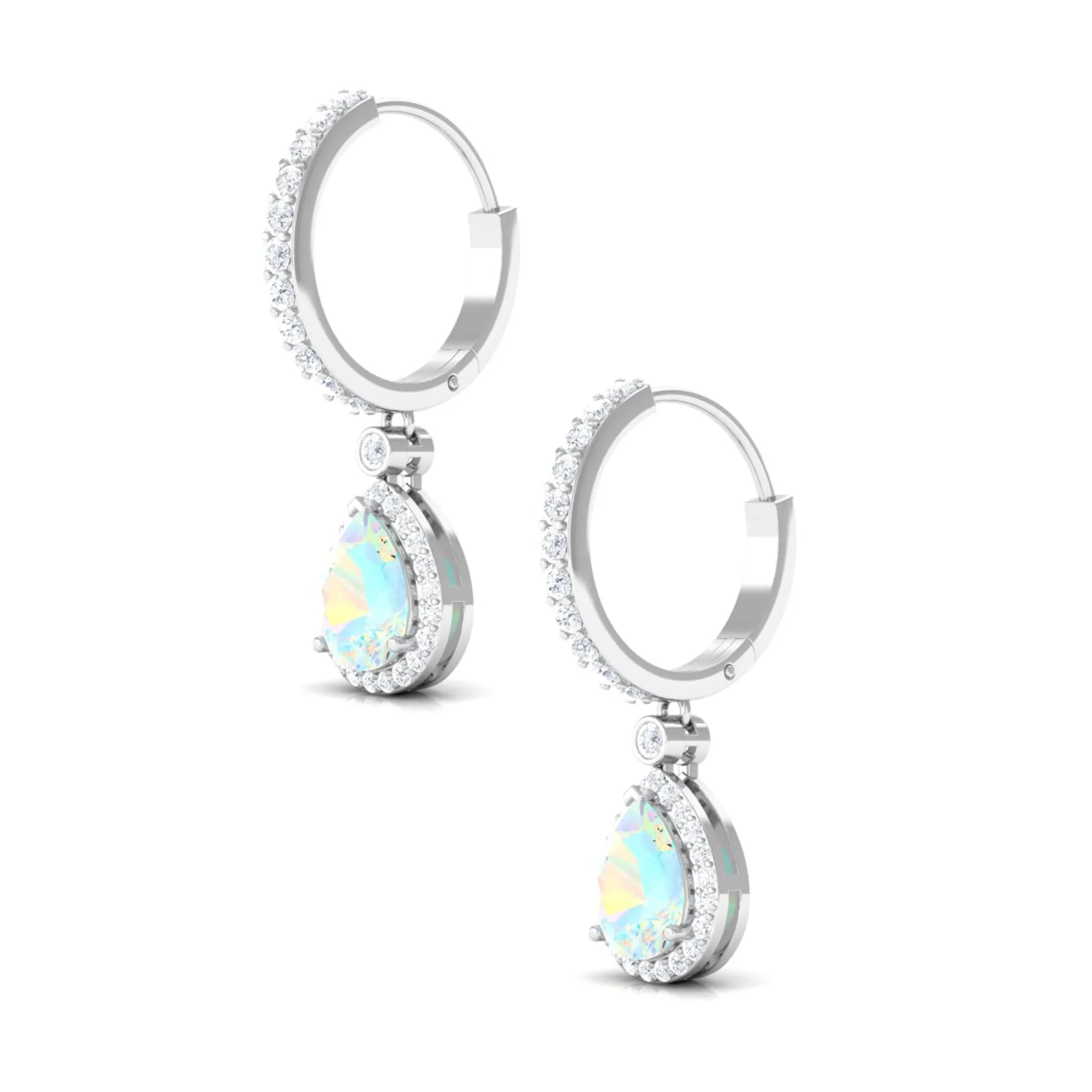 Classic Ethiopian Opal Classic Hoop Drop Earrings with Moissanite Accent