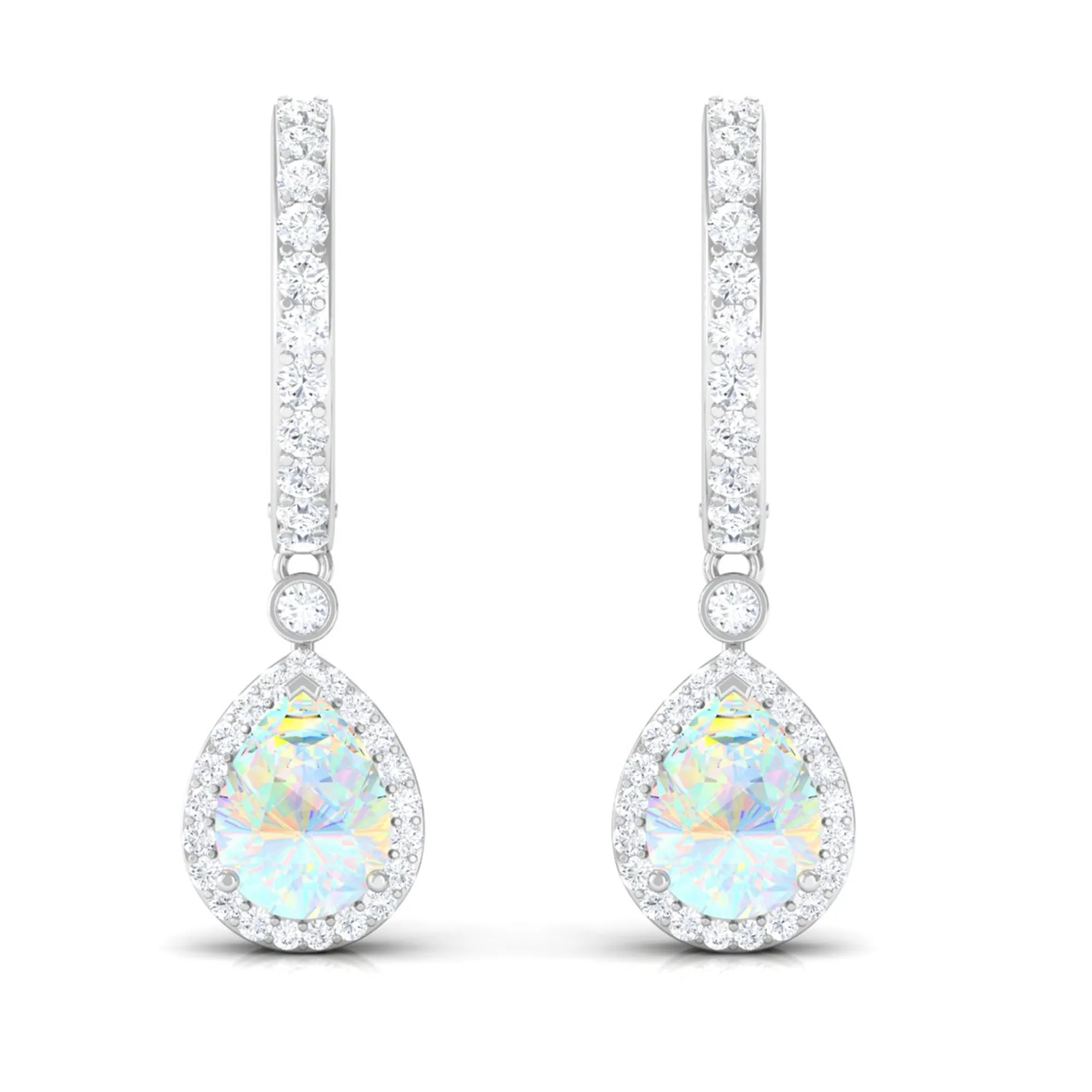 Classic Ethiopian Opal Classic Hoop Drop Earrings with Moissanite Accent