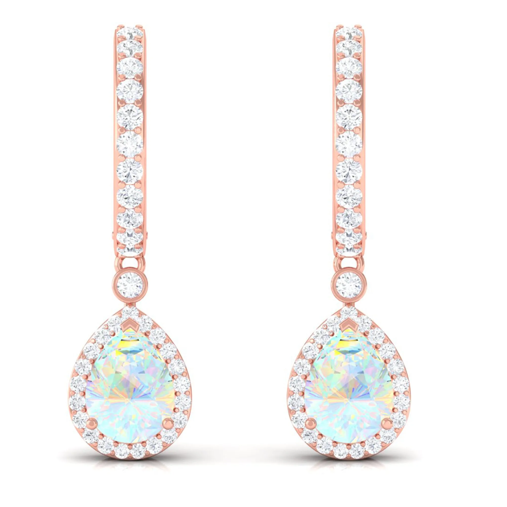 Classic Ethiopian Opal Classic Hoop Drop Earrings with Moissanite Accent