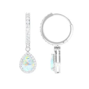 Classic Ethiopian Opal Classic Hoop Drop Earrings with Moissanite Accent