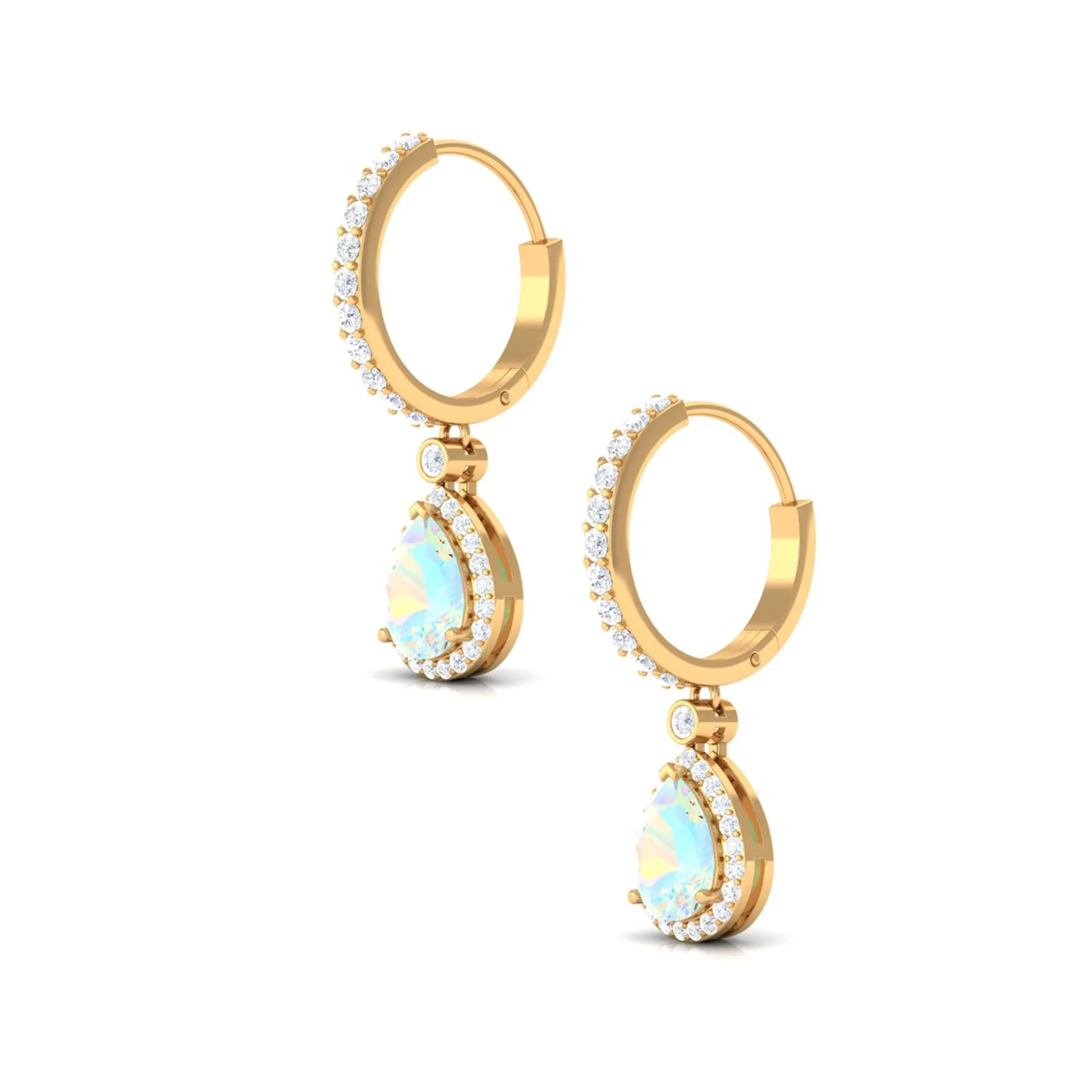 Classic Ethiopian Opal Classic Hoop Drop Earrings with Moissanite Accent