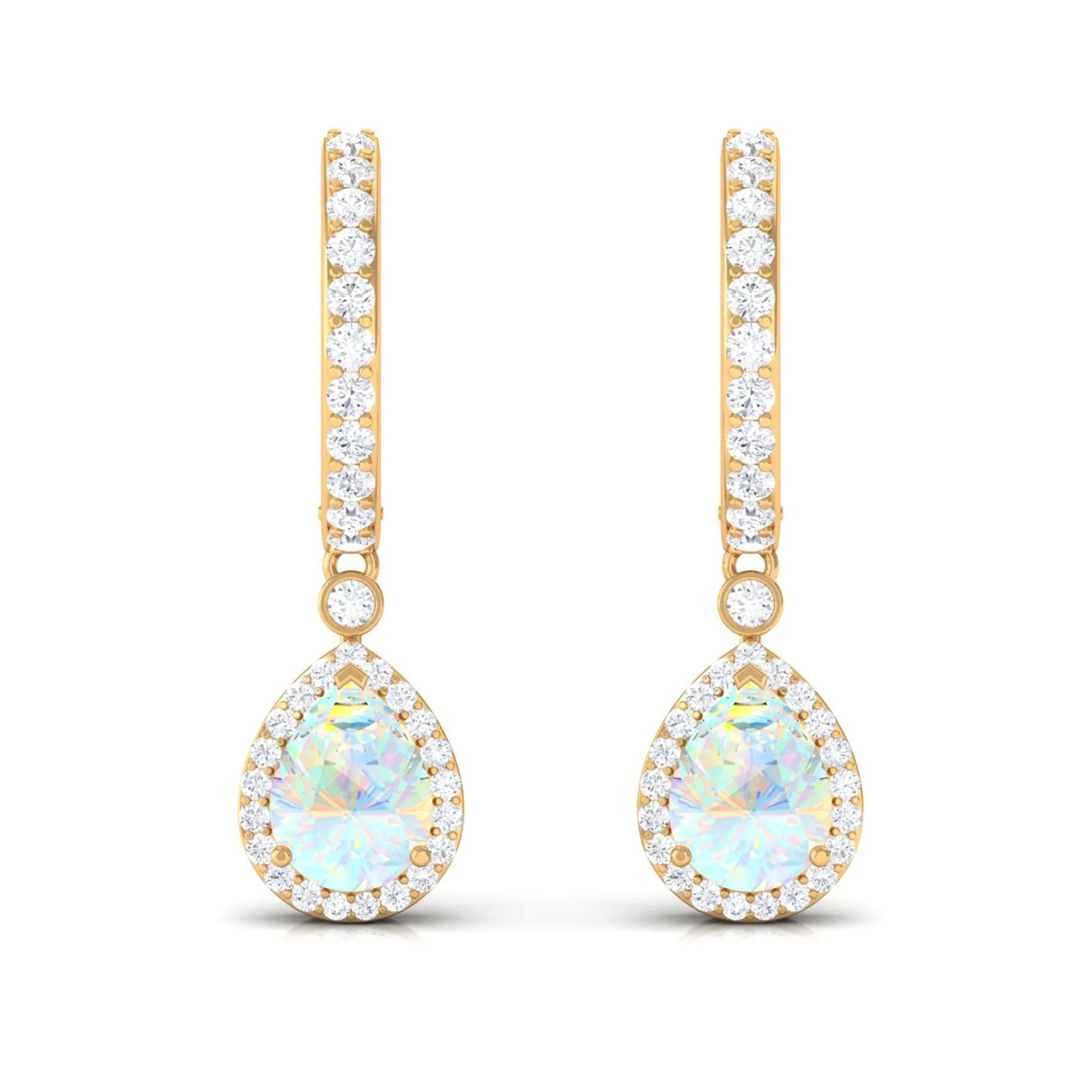 Classic Ethiopian Opal Classic Hoop Drop Earrings with Moissanite Accent