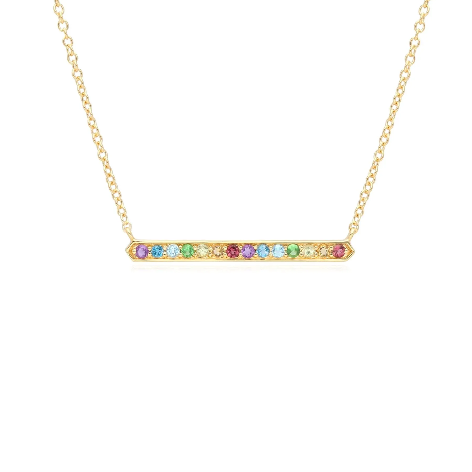 Collier Bar Arc-en-Ciel Argent 925 Plaqué Or