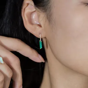 Colombian Raw Emerald Diamond Drop Earrings in 18K Yellow Gold