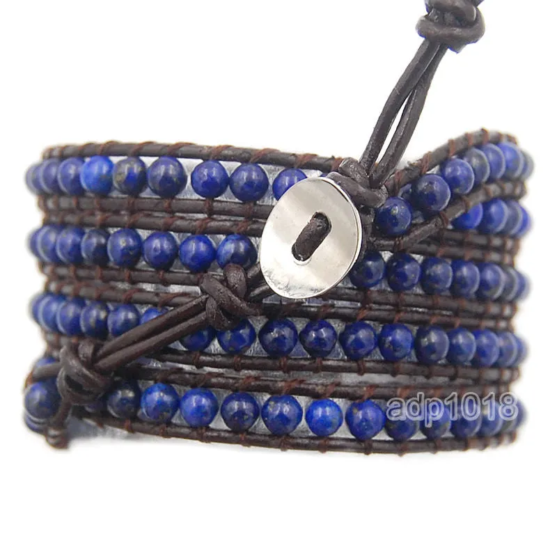 Colorful Hand Made Mixed Crystal and Gemstones Beads 5 Wrap Leather Bracelet