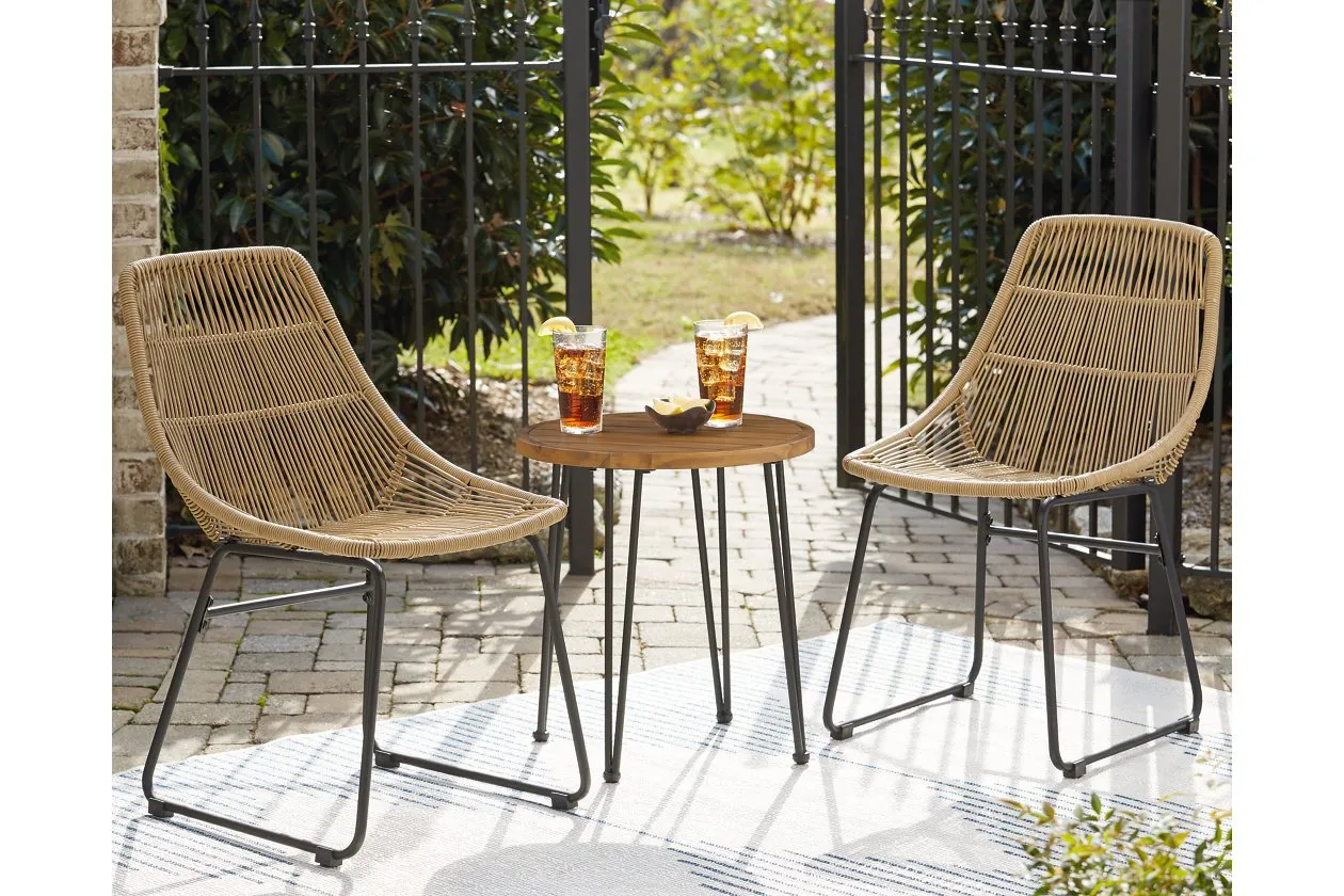 Coral Sand Light Brown/Black Outdoor Chairs with Table Set (Set of 3)