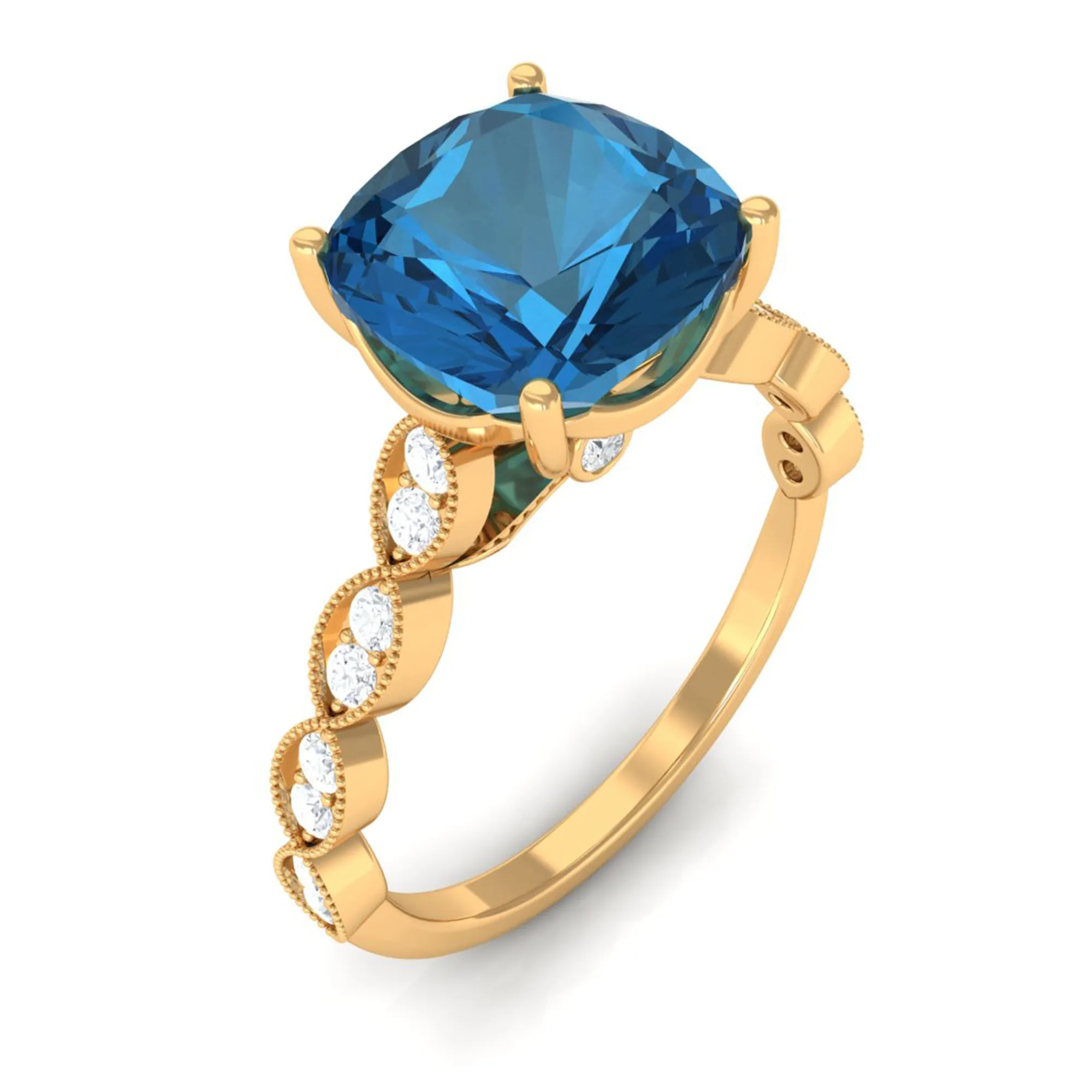 Cushion Cut London Blue Topaz Engagement Ring with Diamond