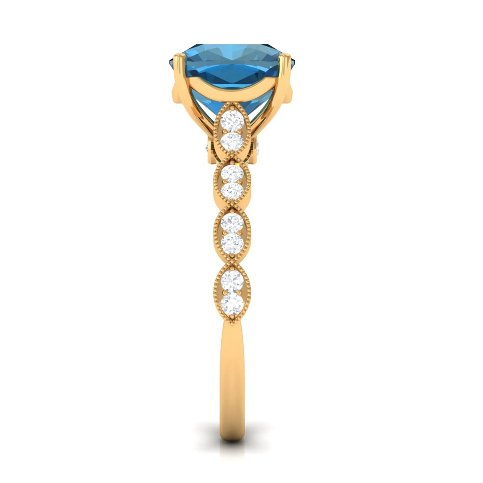Cushion Cut London Blue Topaz Engagement Ring with Diamond