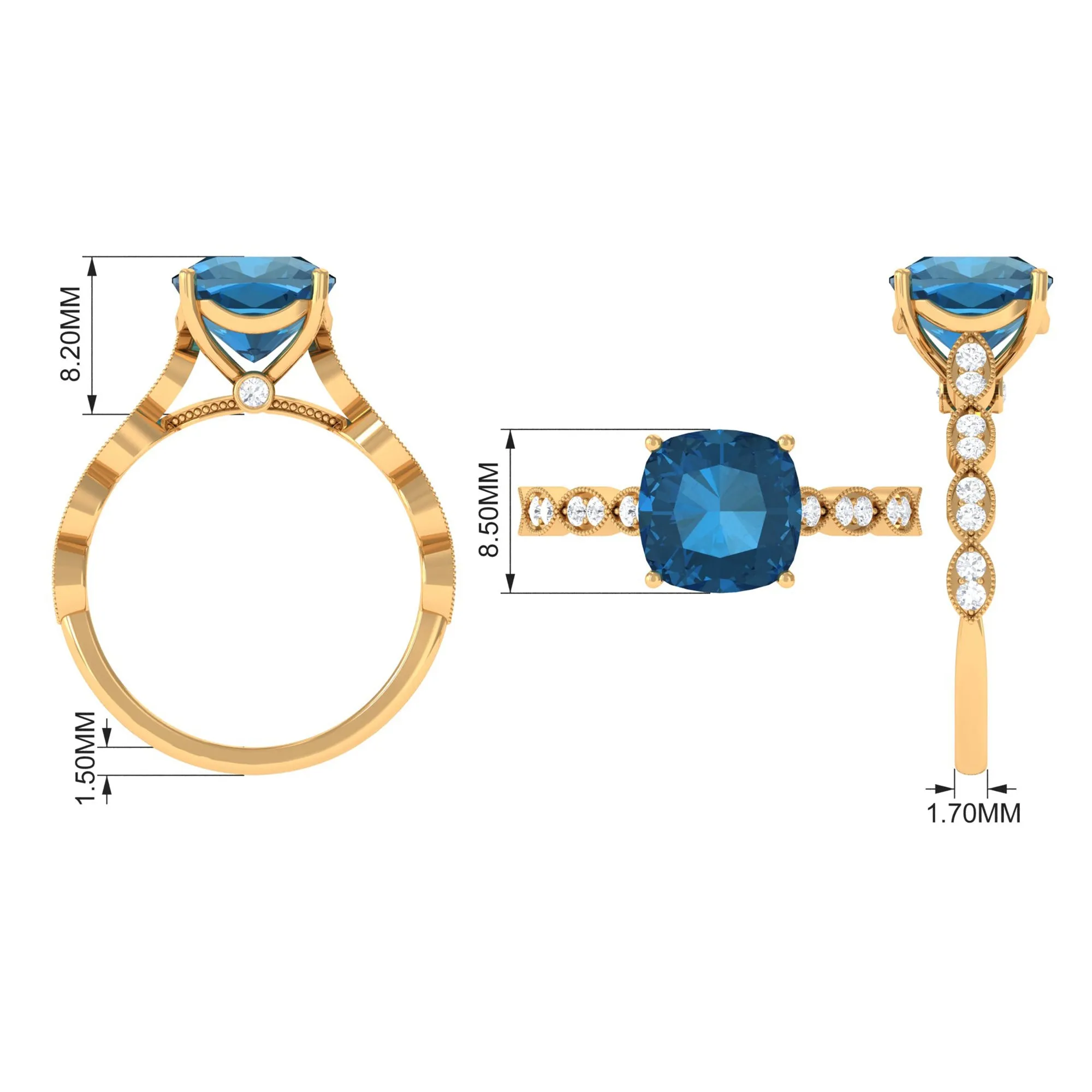 Cushion Cut London Blue Topaz Engagement Ring with Diamond