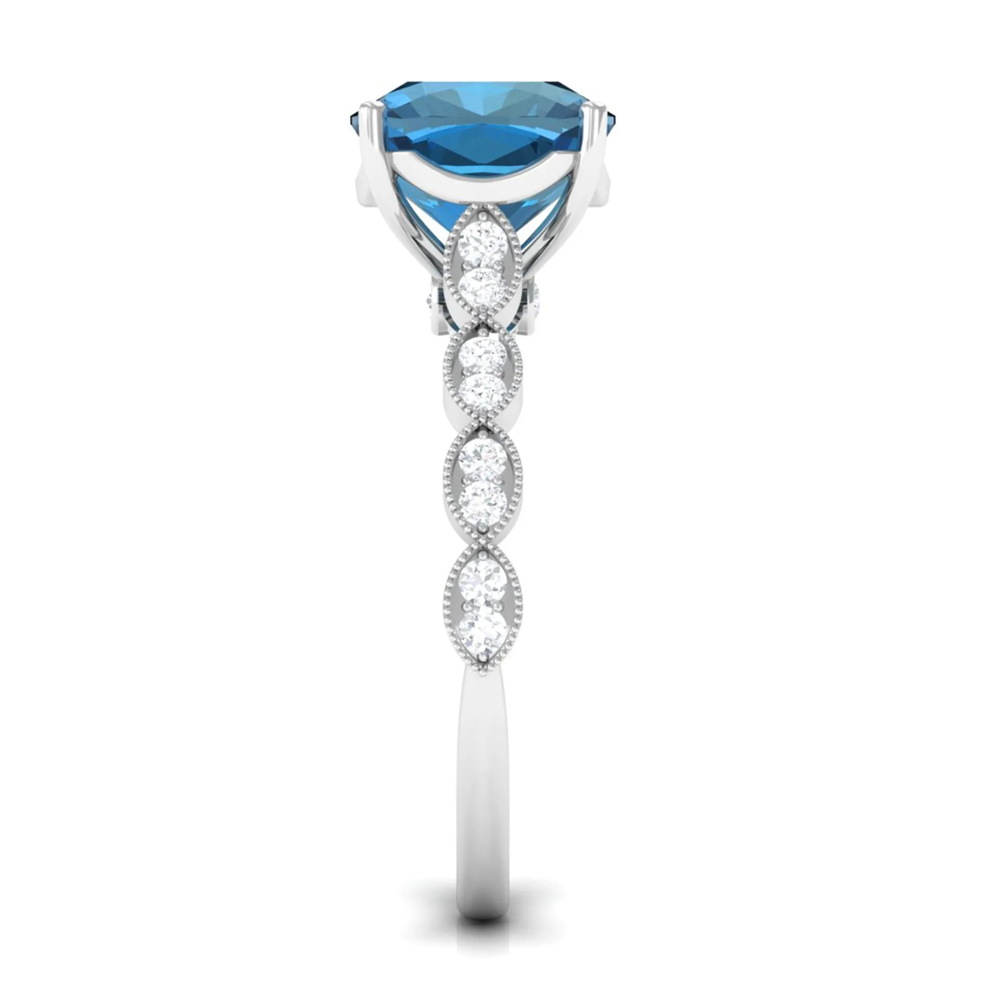 Cushion Cut London Blue Topaz Engagement Ring with Diamond