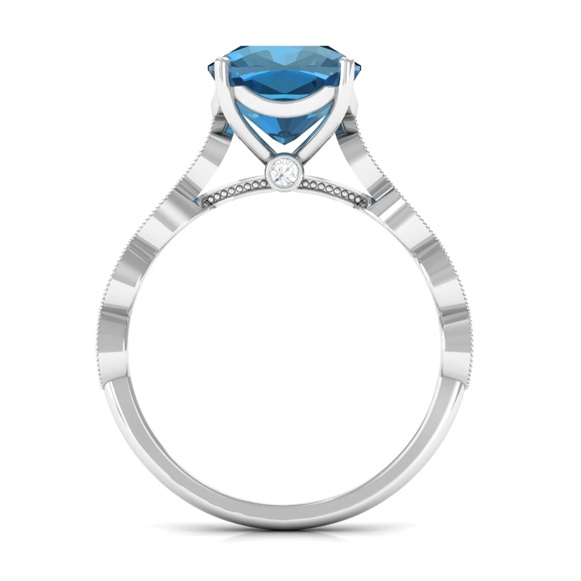 Cushion Cut London Blue Topaz Engagement Ring with Diamond