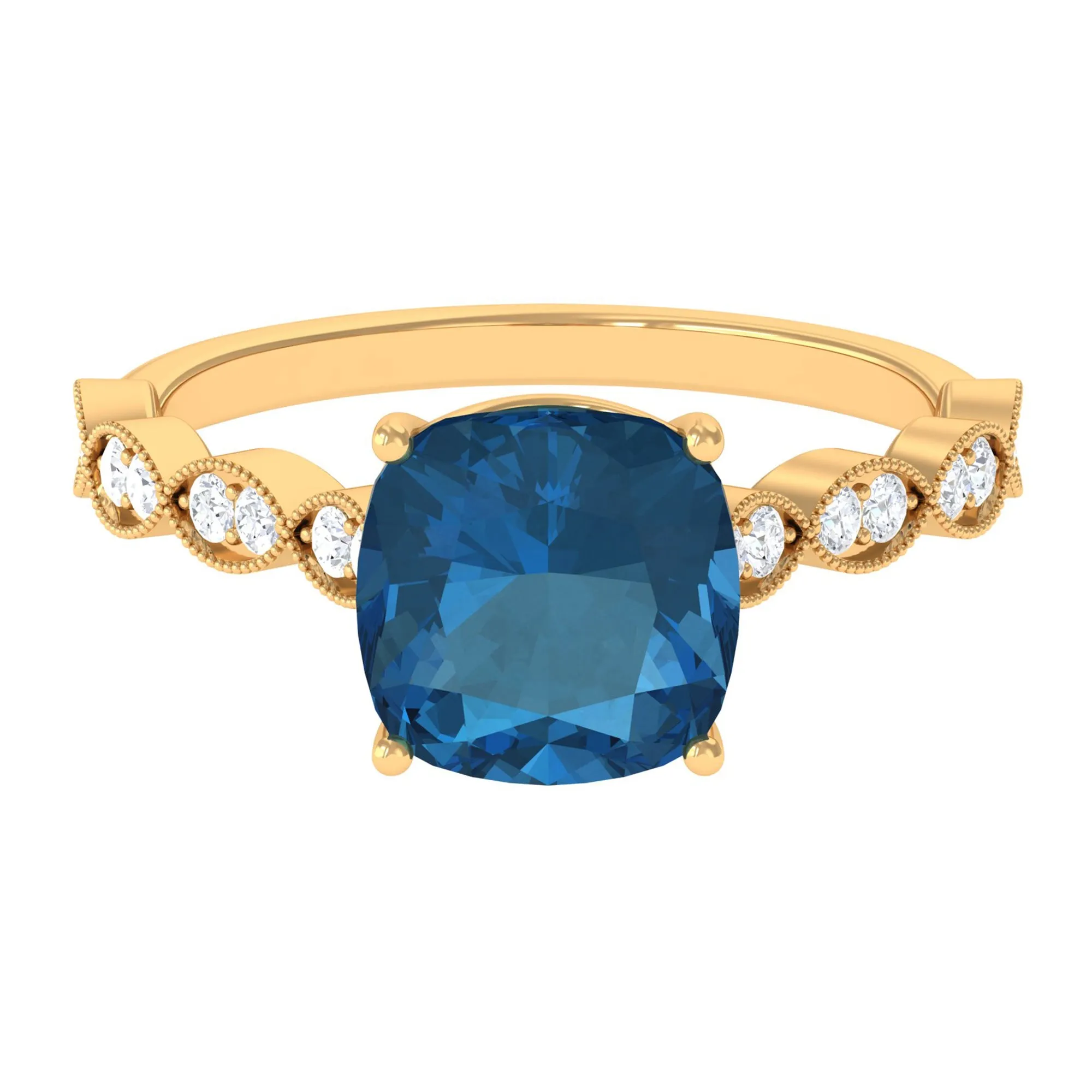 Cushion Cut London Blue Topaz Engagement Ring with Diamond