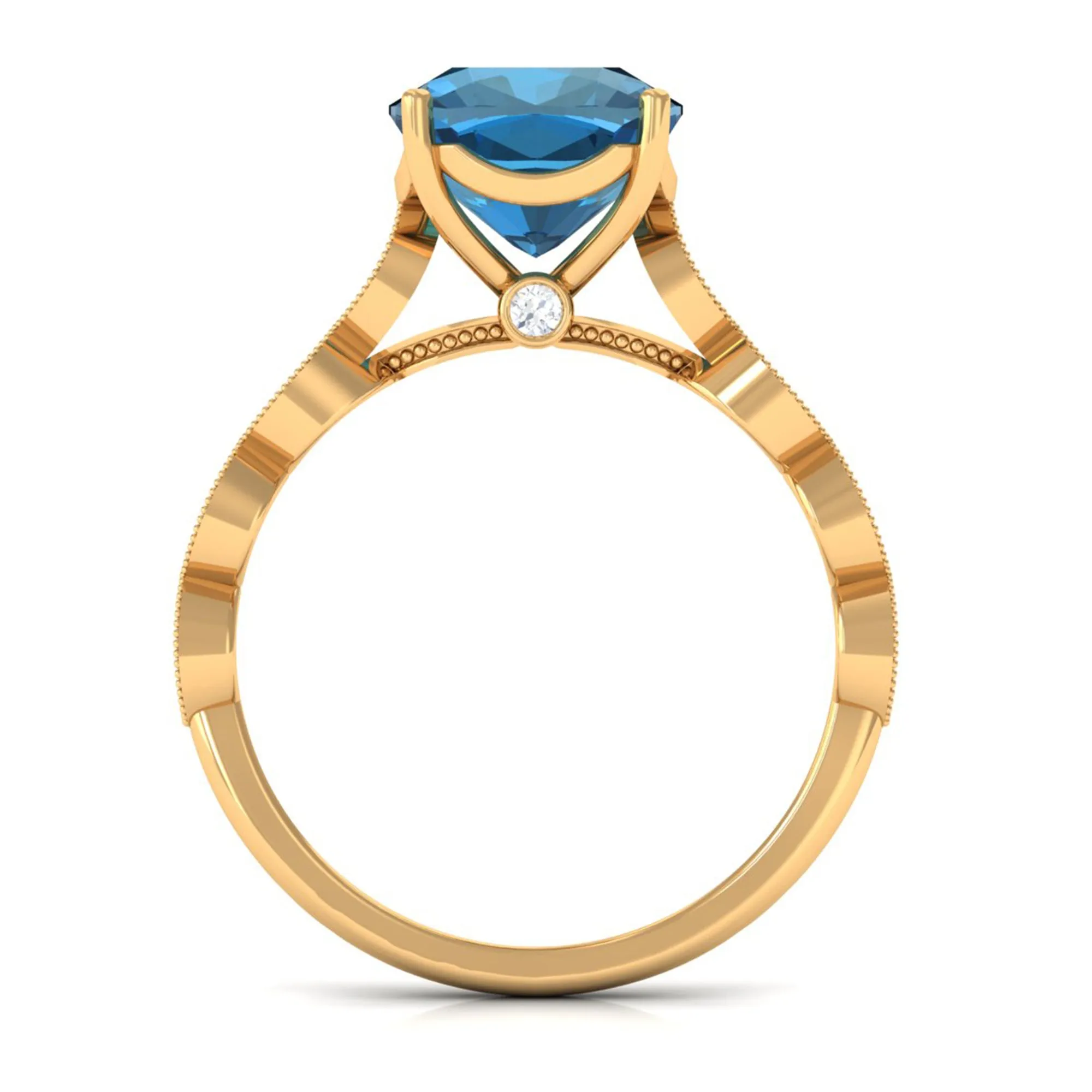 Cushion Cut London Blue Topaz Engagement Ring with Diamond