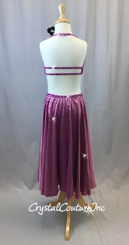 Custom Purple Top & Trunks with Long Silk Charmeuse Skirt - Swarovski Rhinestones