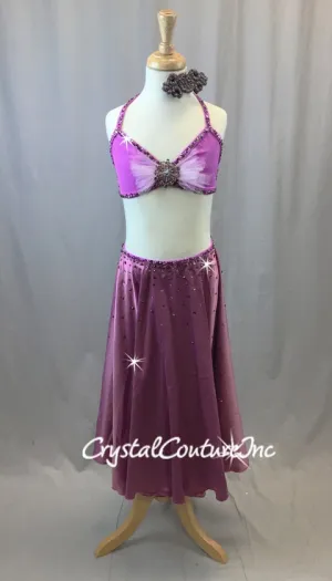 Custom Purple Top & Trunks with Long Silk Charmeuse Skirt - Swarovski Rhinestones