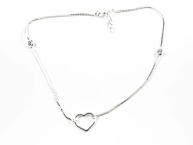 Cute Shiny Metallic Heart Pendant Silver Anklet
