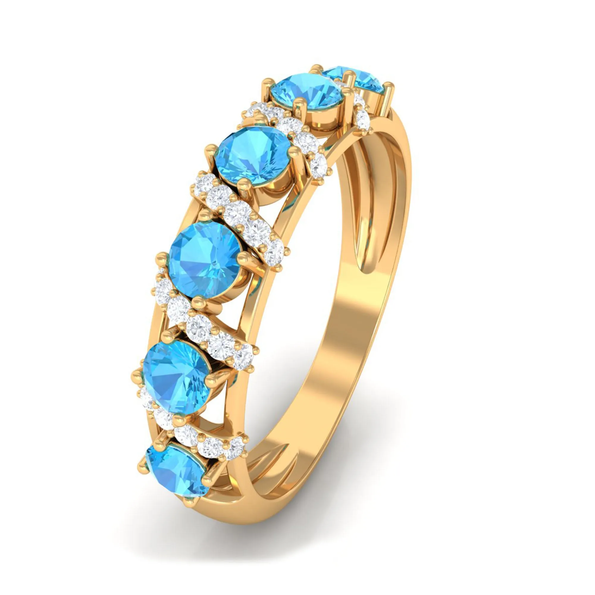 Designer Swiss Blue Topaz Anniversary Ring with Diamond