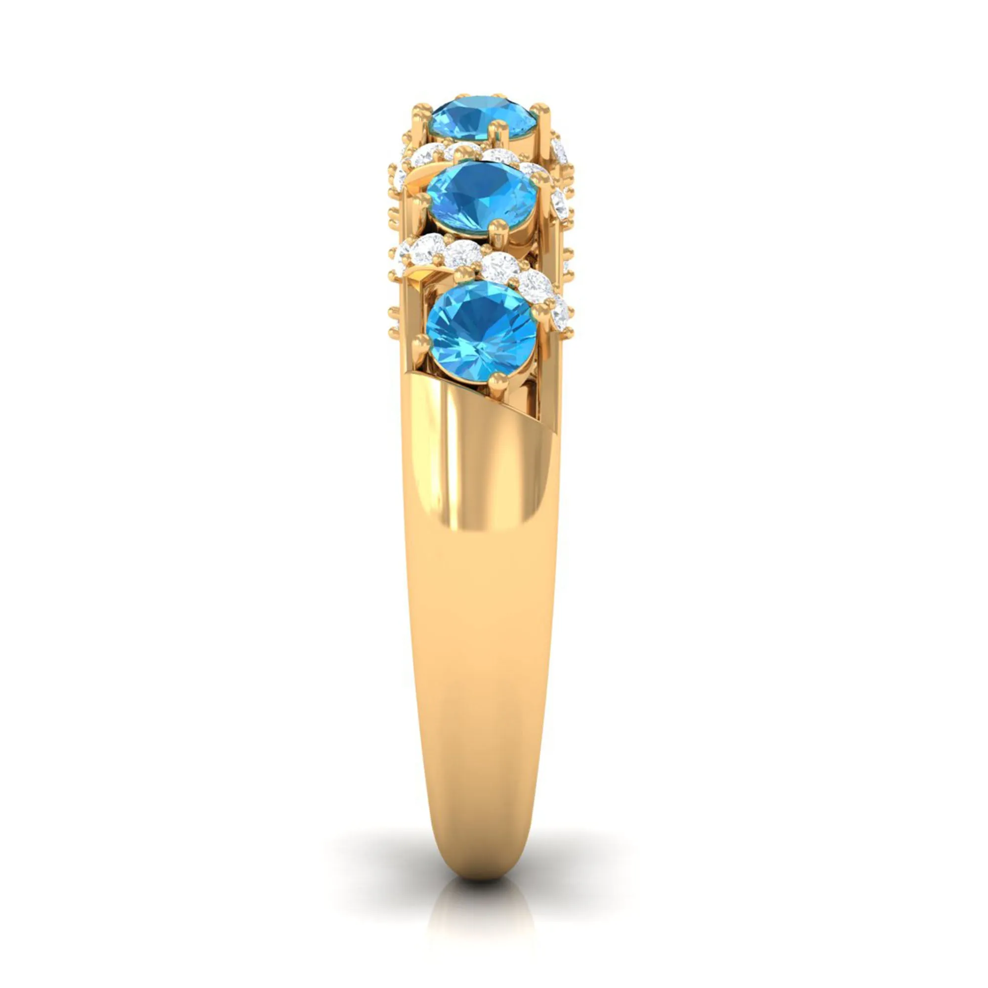 Designer Swiss Blue Topaz Anniversary Ring with Diamond